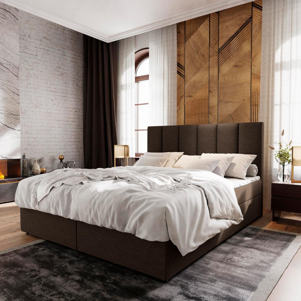 BOXBETT MERIL 140x200 cm mit Matratze und Topper - Braun - Braun, Holz (140/200cm) - MASSENO