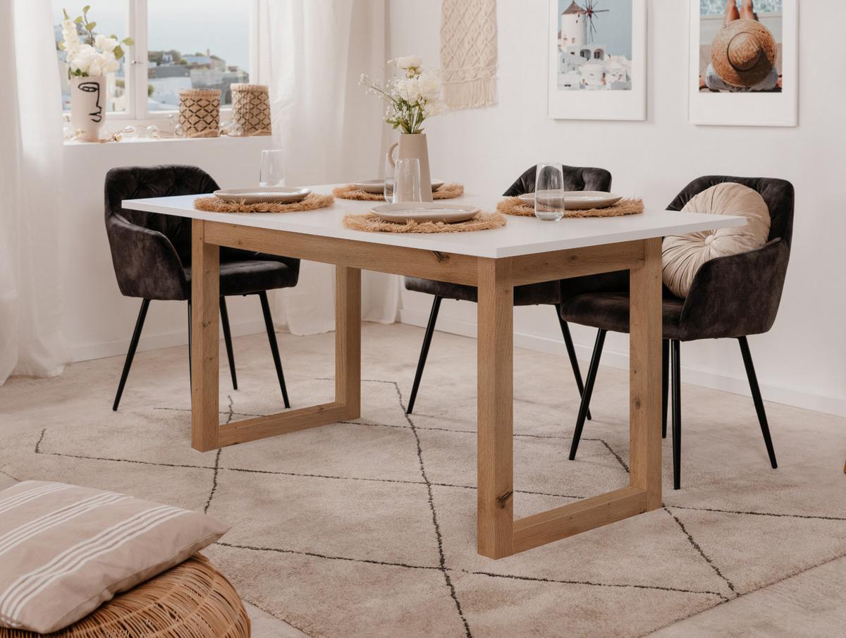 ESSTISCH weiß, Eiche Artisan 160/200 x 90cm, Küchentisch ausziehbar - Weiß/Eiche Artisan, Holzwerkstoff (90/160/75cm) - Furn.Design