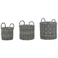 BLUMENKORB 3er-Set Rattan taupe rund 40-37/35-31/29-24 cm Nikiti - Braun, Kunststoff (45cm) - Beliani