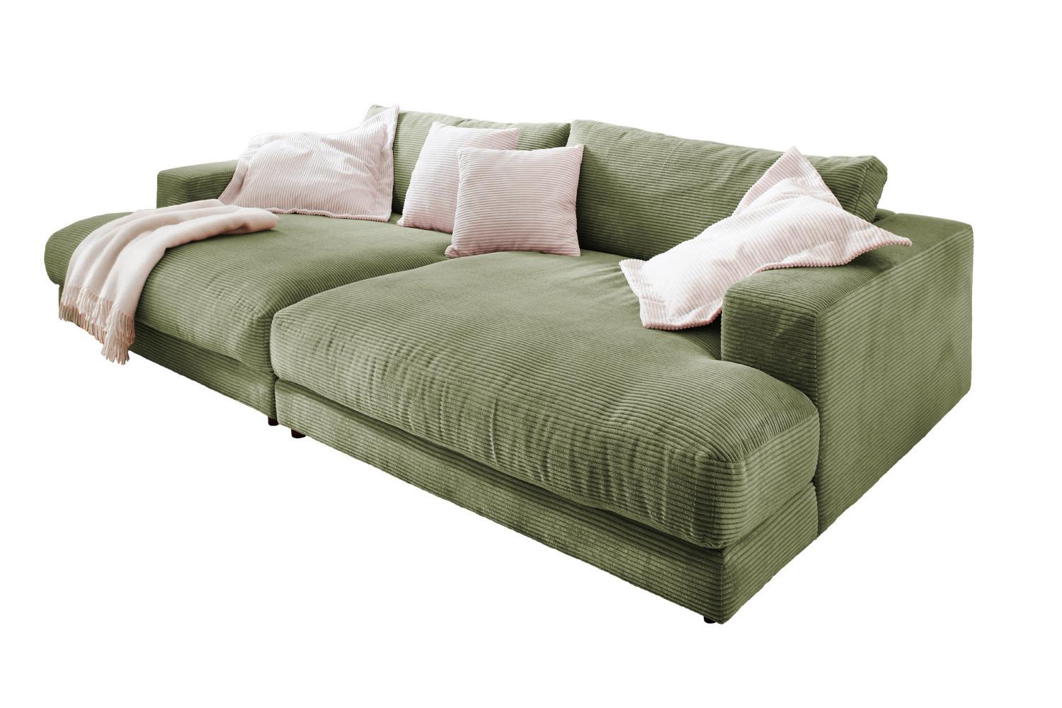 BIG SOFA XL MADELINE Grün Cord - Schwarz/Olivgrün, Kunststoff/Textil (290/85/190cm) - KAWOLA
