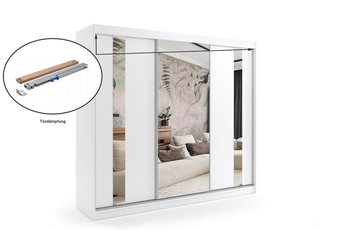 KLEIDERSCHRANK mit Spiegel-Schiebetüren und Aluminium-Leisten - GRACE - 240 cm Weiß - Weiß, Holzwerkstoff (240/216/61cm) - ALTDECOR