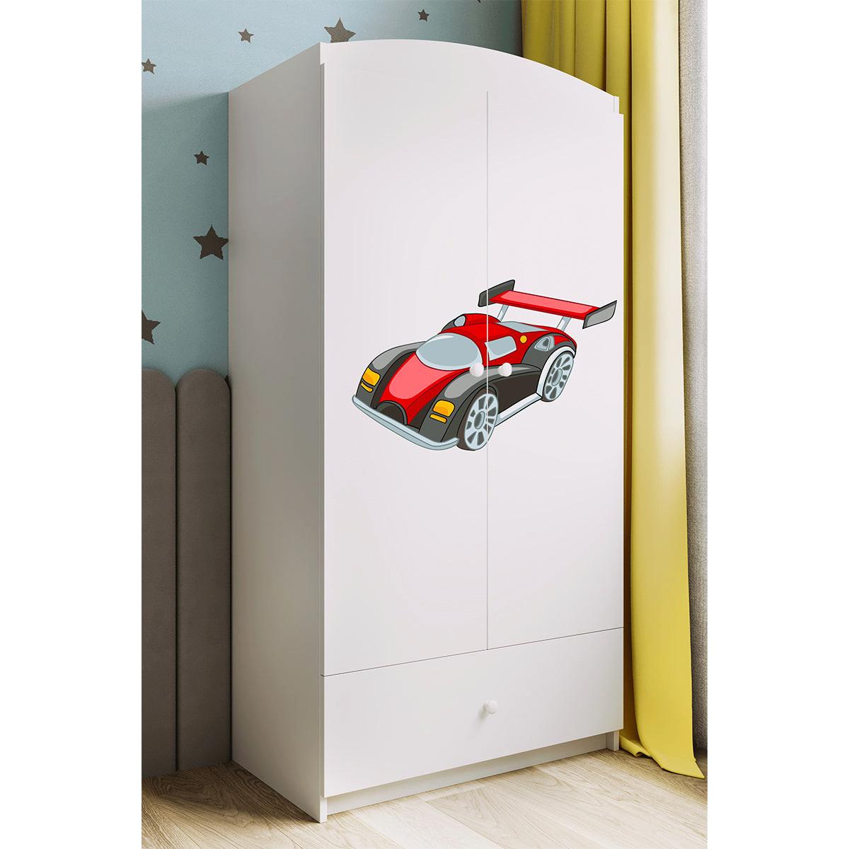 BABYKLEIDERSCHRANK 2 Türen Weiß - Weiß/Dunkelrot, Holzwerkstoff (90/187/57cm) - Petits-meubles