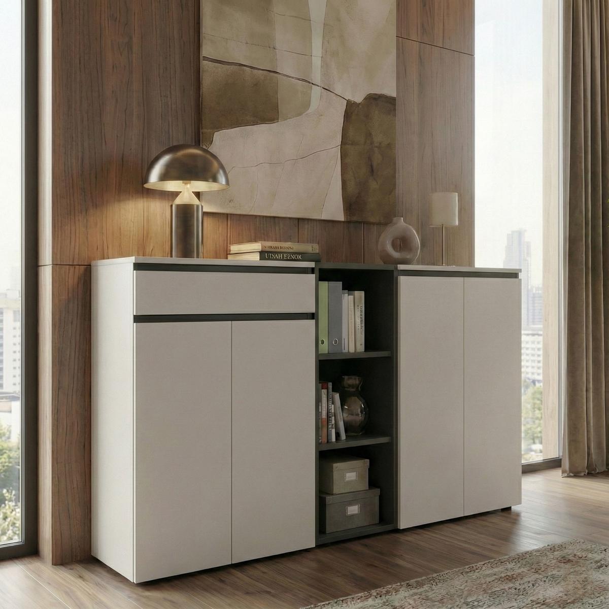 AKTENREGAL Universal FRANKFURT schmal 45x120x40 cm Graphit, 3 Ordnerhöhen - Schwarz, Holzwerkstoff (45/120/40cm) - KADIMA DESIGN