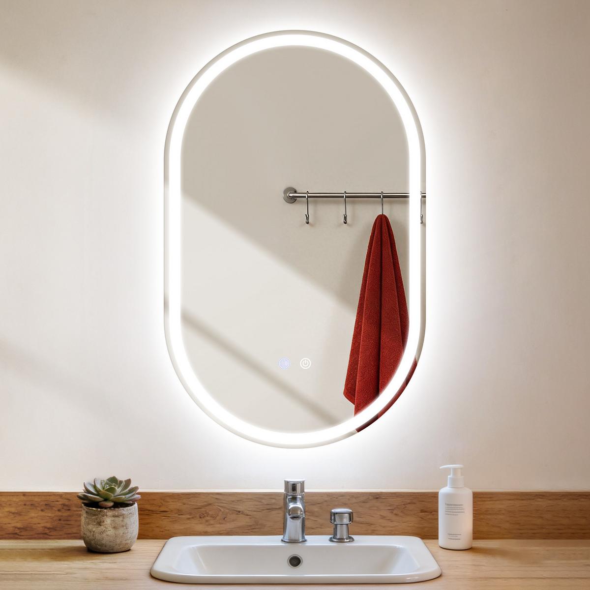 BADSPIEGEL mit Beleuchtung Lirwen 2.9/50/80 cm - Weiß, Glas (50/80/2.9cm) - ZMH