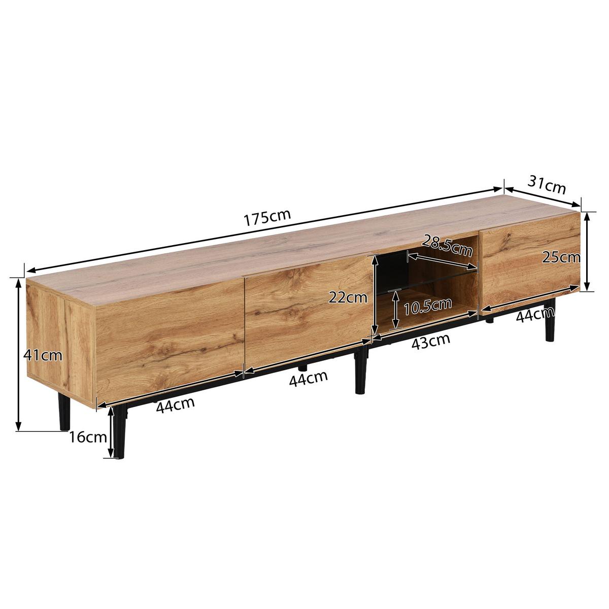 LOWBOARD mit LED 175/31/41 CM - Hellbraun, Holzwerkstoff (31/41/175cm) - Urban Meuble