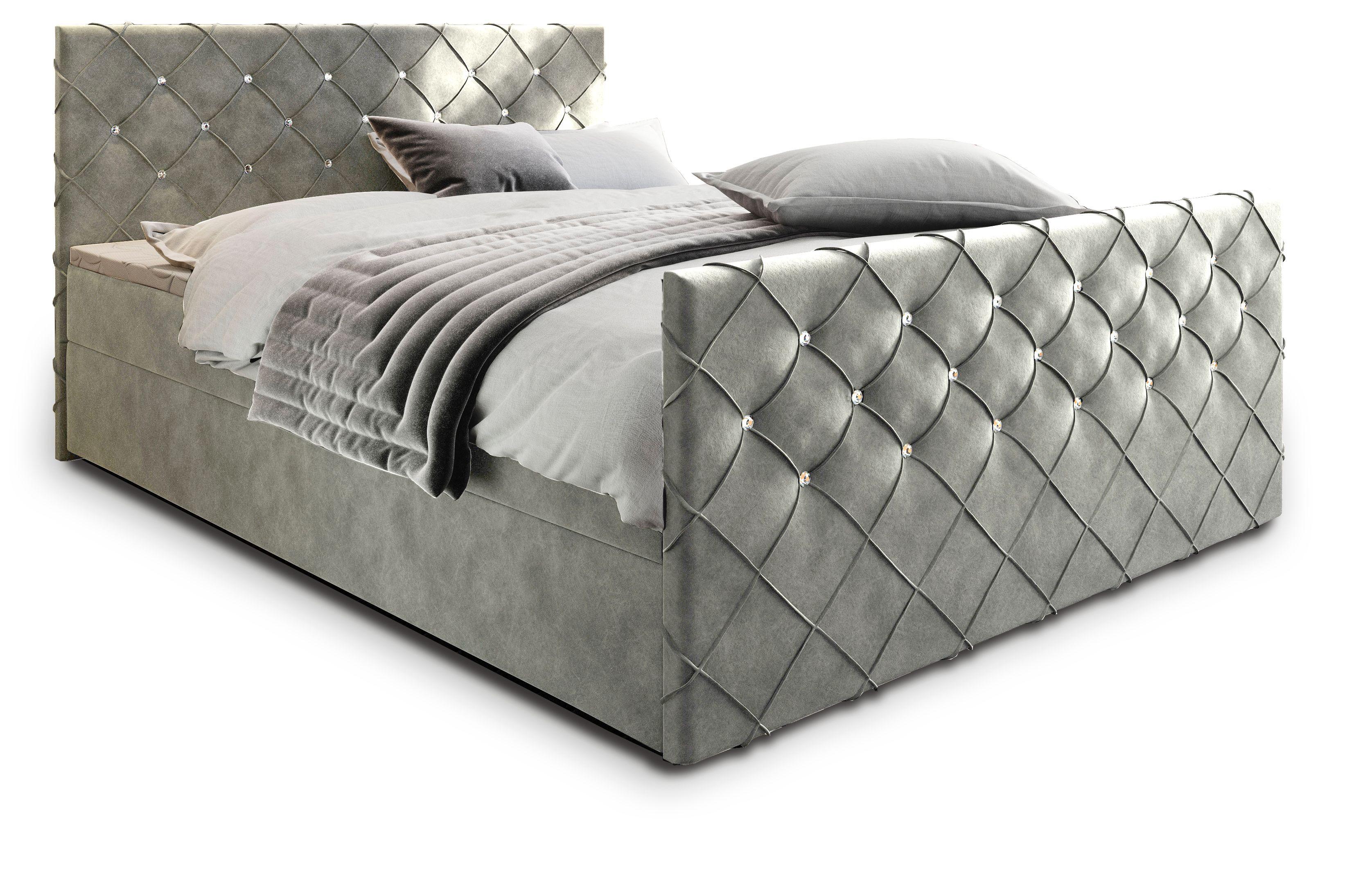 BOXBETT MANDI 160x200 cm mit Matratze und Topper - Hellgrau - Hellgrau, Holz (160/200cm) - MASSENO