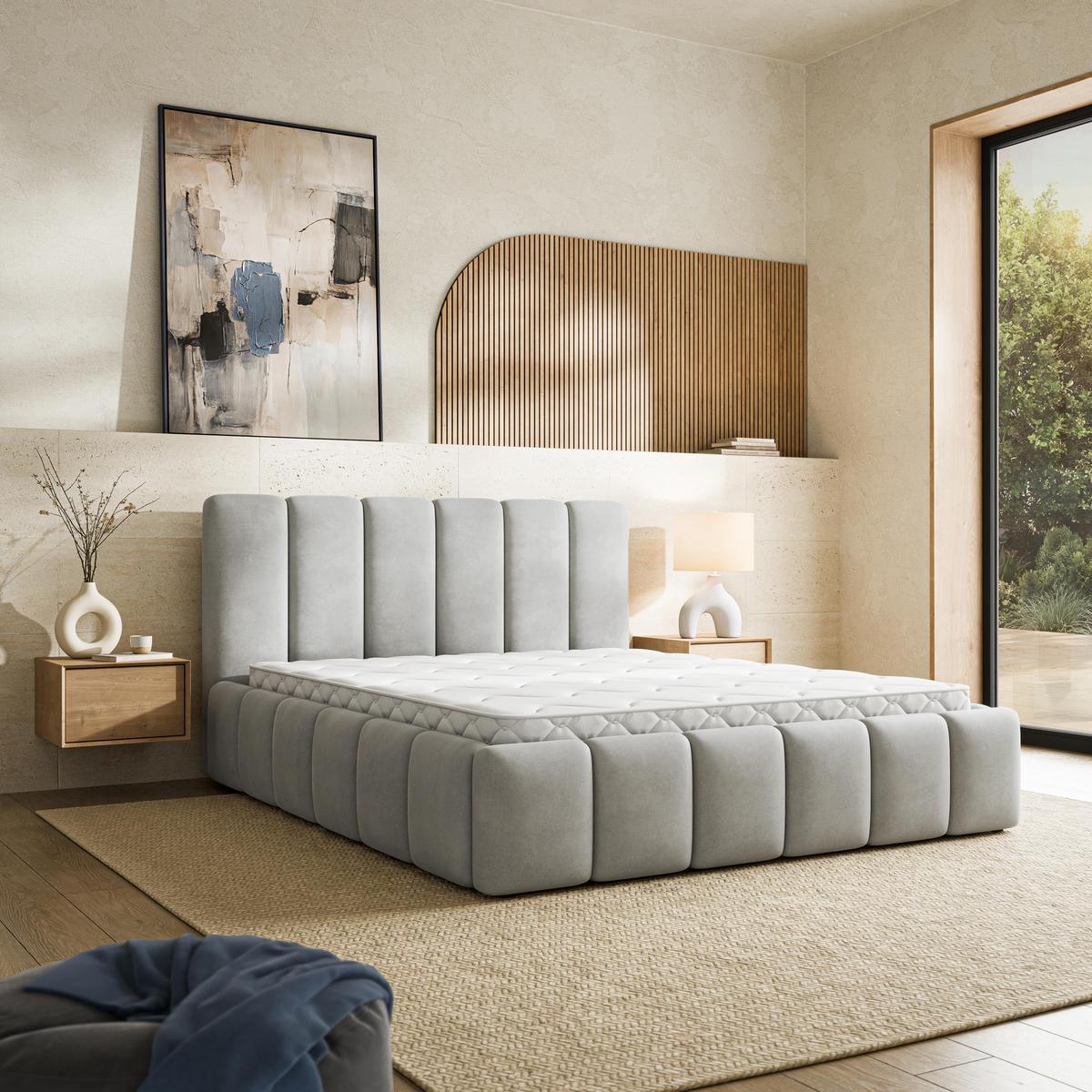POLSTERBETT RANIS 140x200 cm mit Bettkästen - Hellgrau - Hellgrau, Holz/Textil (140/200cm) - MASSENO