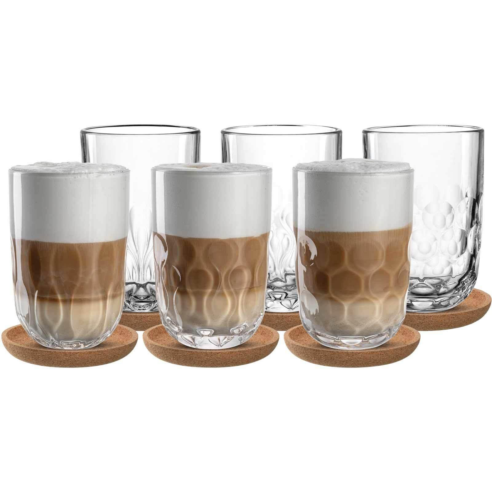 LATTE MACCHIATO GLÄSER MIT UNTERSETZER Gocce transparent 390 ml 12-tlg. - Transparent, Glas (0.39L) - Leonardo Living