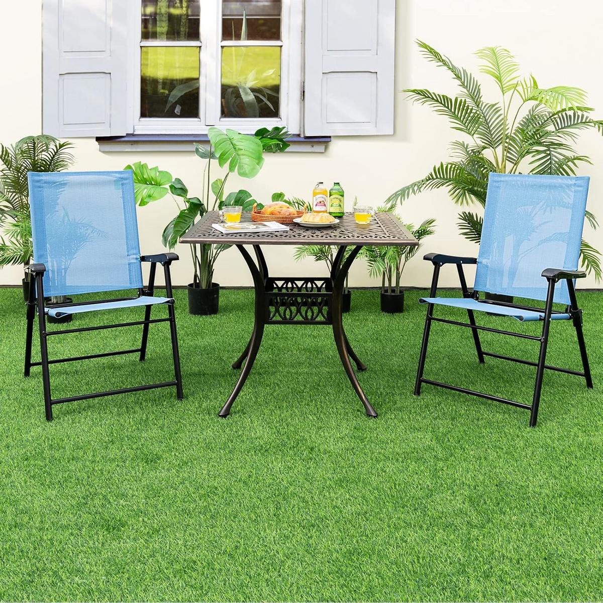 KLAPPSTÜHLE Blau(2er-Set) - Blau, Metall (65/93/60cm) - COSTWAY