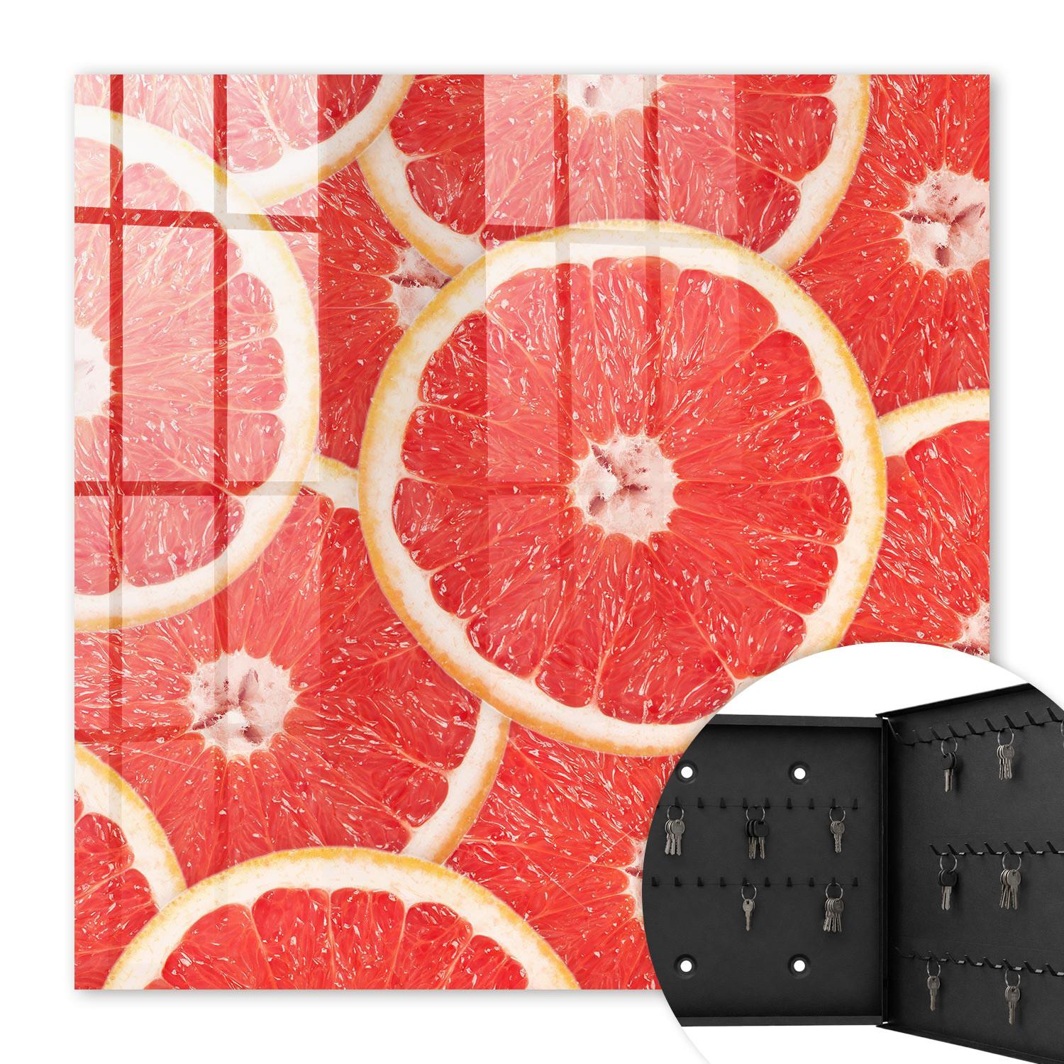 SCHLÜSSELBOX Schwarz 30x30 cm- Türöffnung nach rechts - Grapefruitscheiben - Rot, Metall (30/30/5cm) - TULUP
