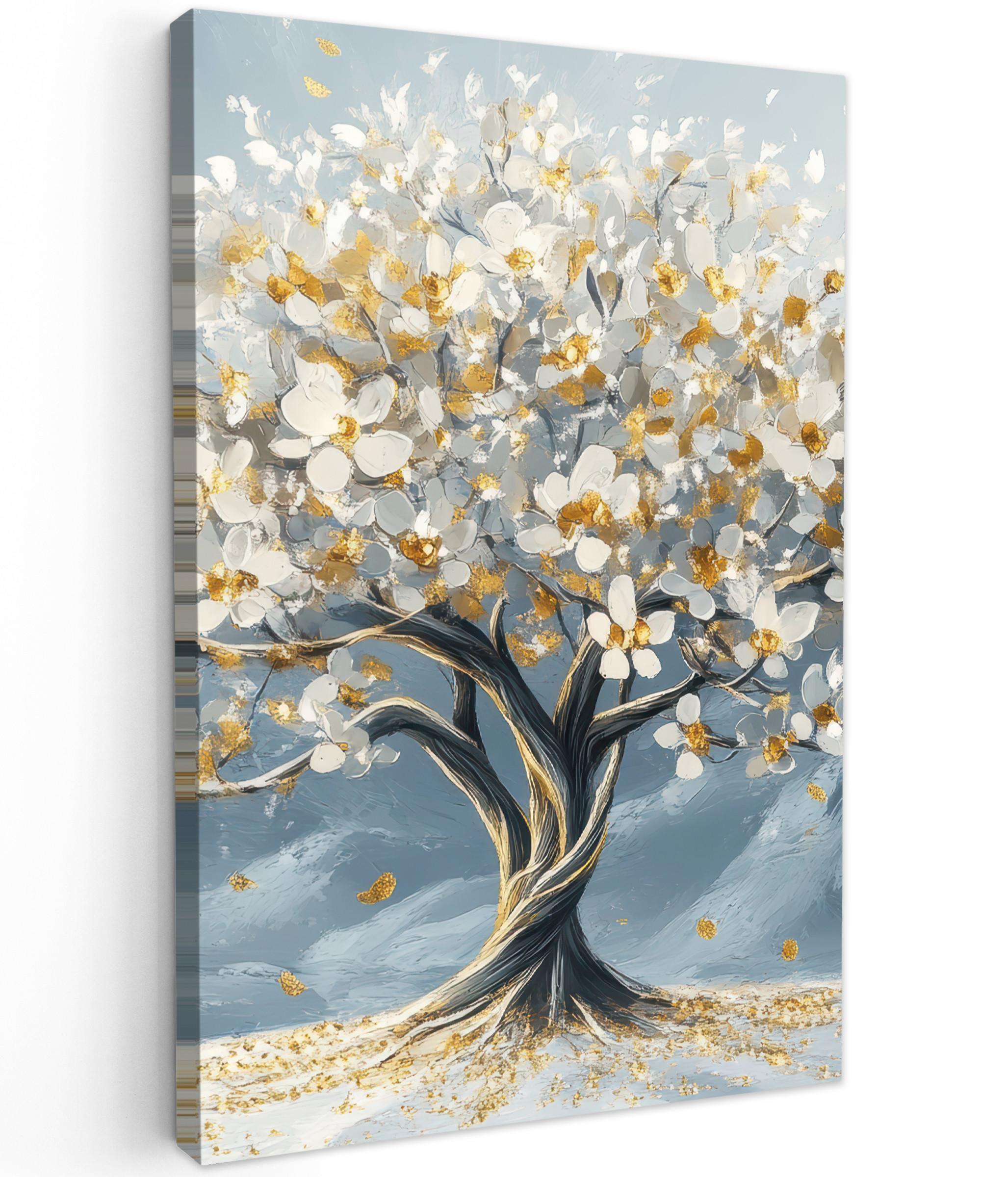 LEINWANDBILD Baum - Winter - Baum des Lebens - Modern - Gold Deko Wohnzimmer 20x30 cm - Goldfarben, Textil (20/30cm) - MuchoWow