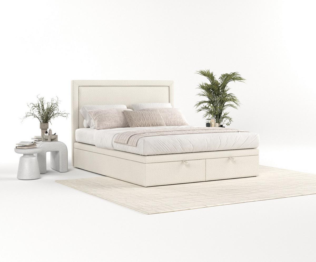 POLSTERBETT Salma mit Stauraum 140/200 cm Hellbeige im Alta Stoff - Sandfarben/Schwarz, Holz/Holzwerkstoff (140/200cm) - AltaBeds