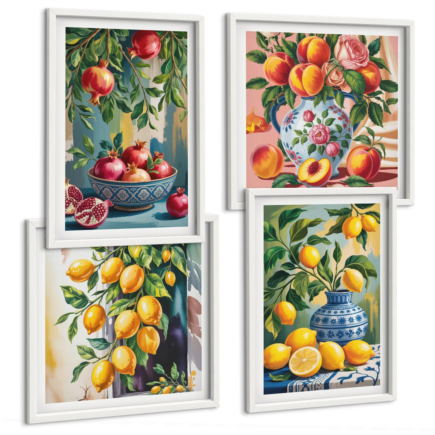 BILDER SET 4er Set - 50x50 cm & 40x60 cm Weißer Rahmen - Fruchtzusammensetzungen - Weiß, Kunststoff (50/50cm) - TULUP