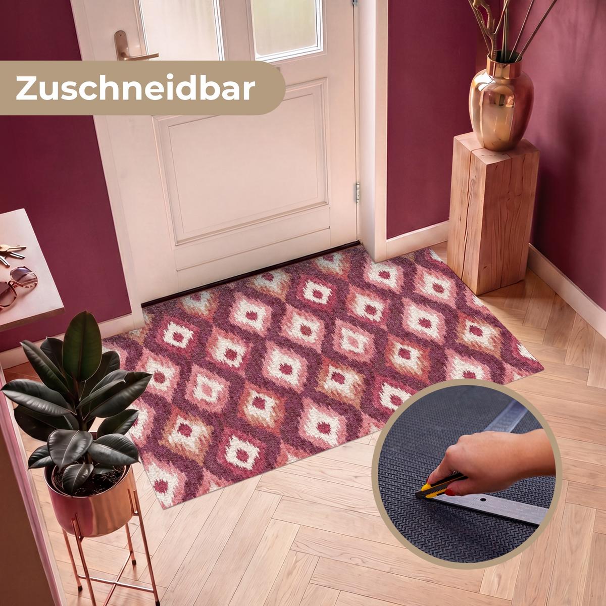 FUSSMATTE Diamantformen - Rosa - Muster - Textur Flurteppich 150x90 cm - Beere, Kunststoff (150/0.4cm) - MuchoWow