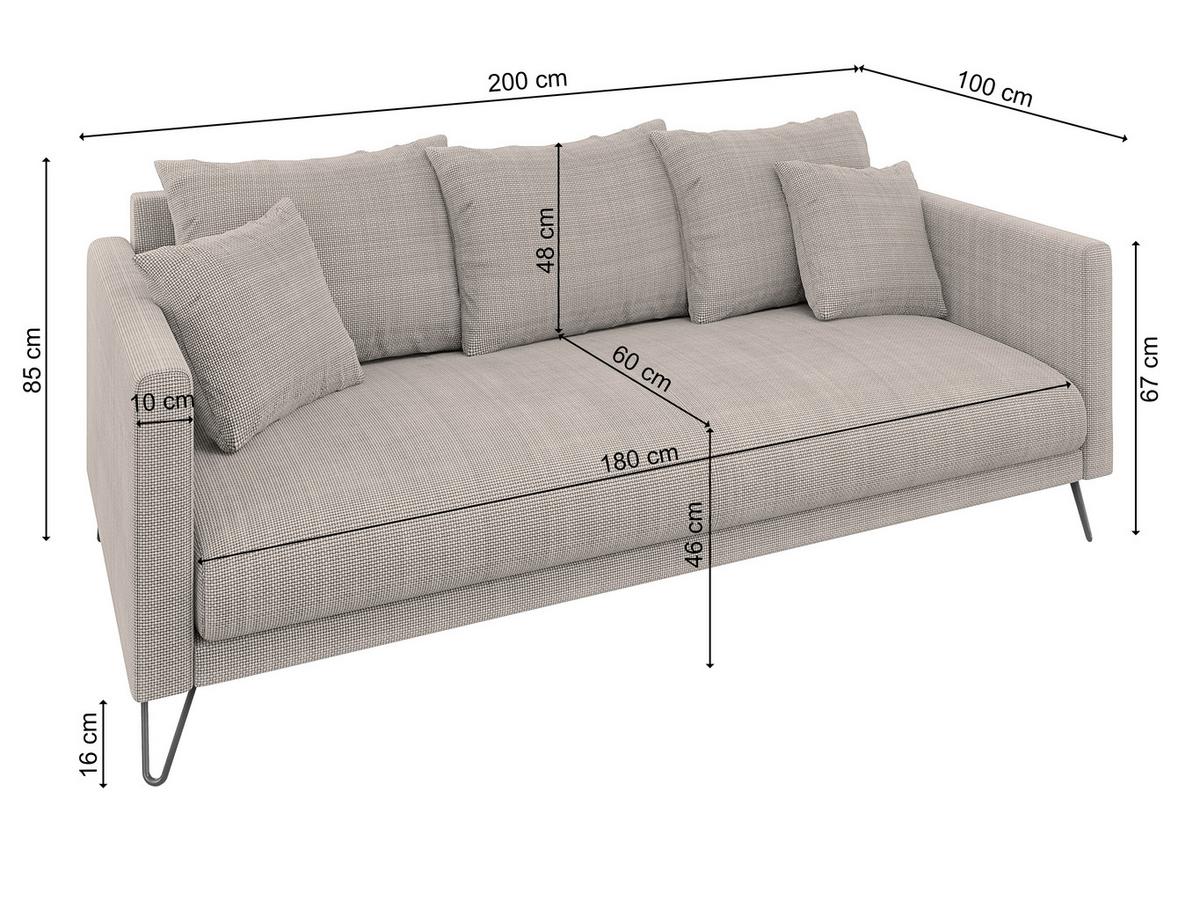 3-SITZER-SOFA Harmony Taupe Chenille - Taupe/Schwarz, Textil/Metall (200/85/100cm) - S-Style Möbel