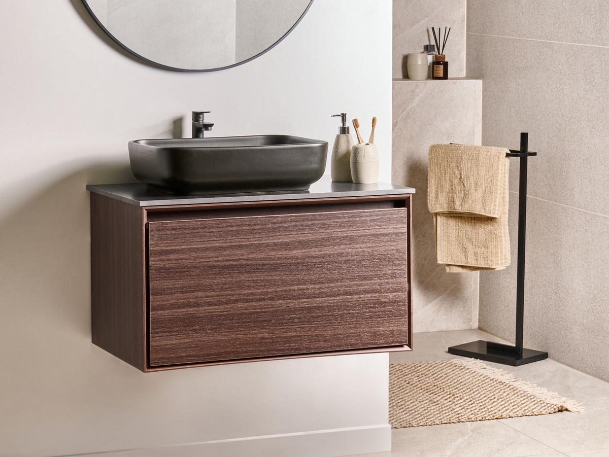 WASCHBECKENUNTERSCHRANK wandmontiertk mit Waschbecken Dunkelbraun Arica - Dunkelbraun, Holzwerkstoff (80/58/50cm) - Beliani