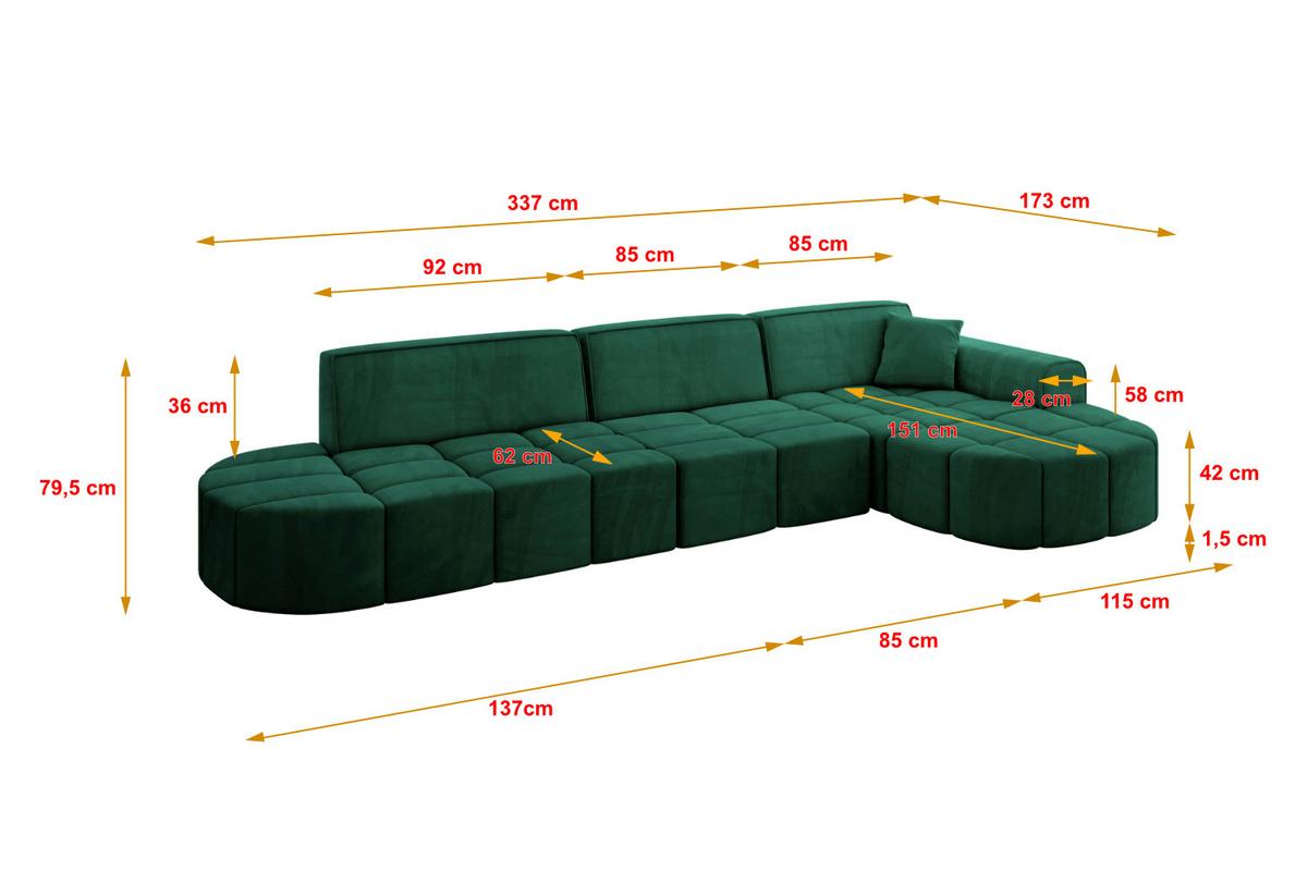 ECKSOFA Ottomane Rechts LIVO-L2 - 337x173x79,5 cm Dunkelgrün - Grün, Holzwerkstoff/Textil (337/173cm) - ALTDECOR