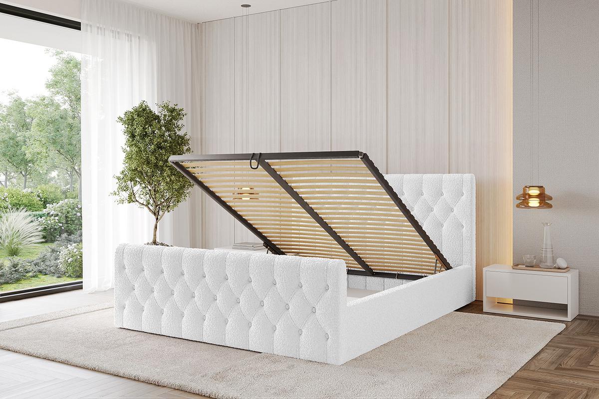 POLSTERBETT mit Bettkasten, Fußteil und Lattenrost, Boxbett mit Matratze H3/H4 - RENO-Z 180x200 Weiß - Weiß, Holzwerkstoff/Textil (180/200cm) - ALTDECOR
