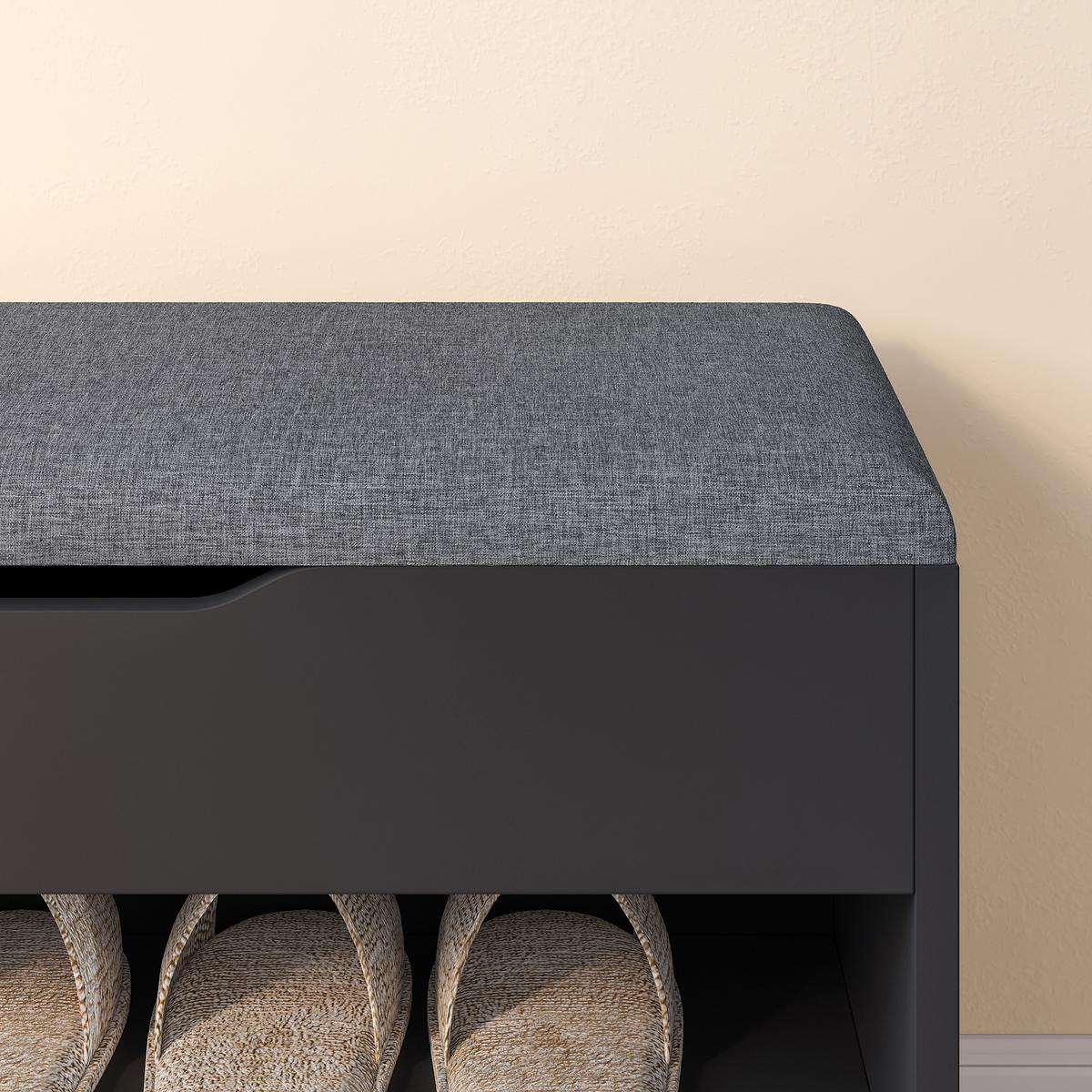 SCHUHBANK Gentofte - Schwarz, Holzwerkstoff/Textil (60/46/30cm) - [en.casa]