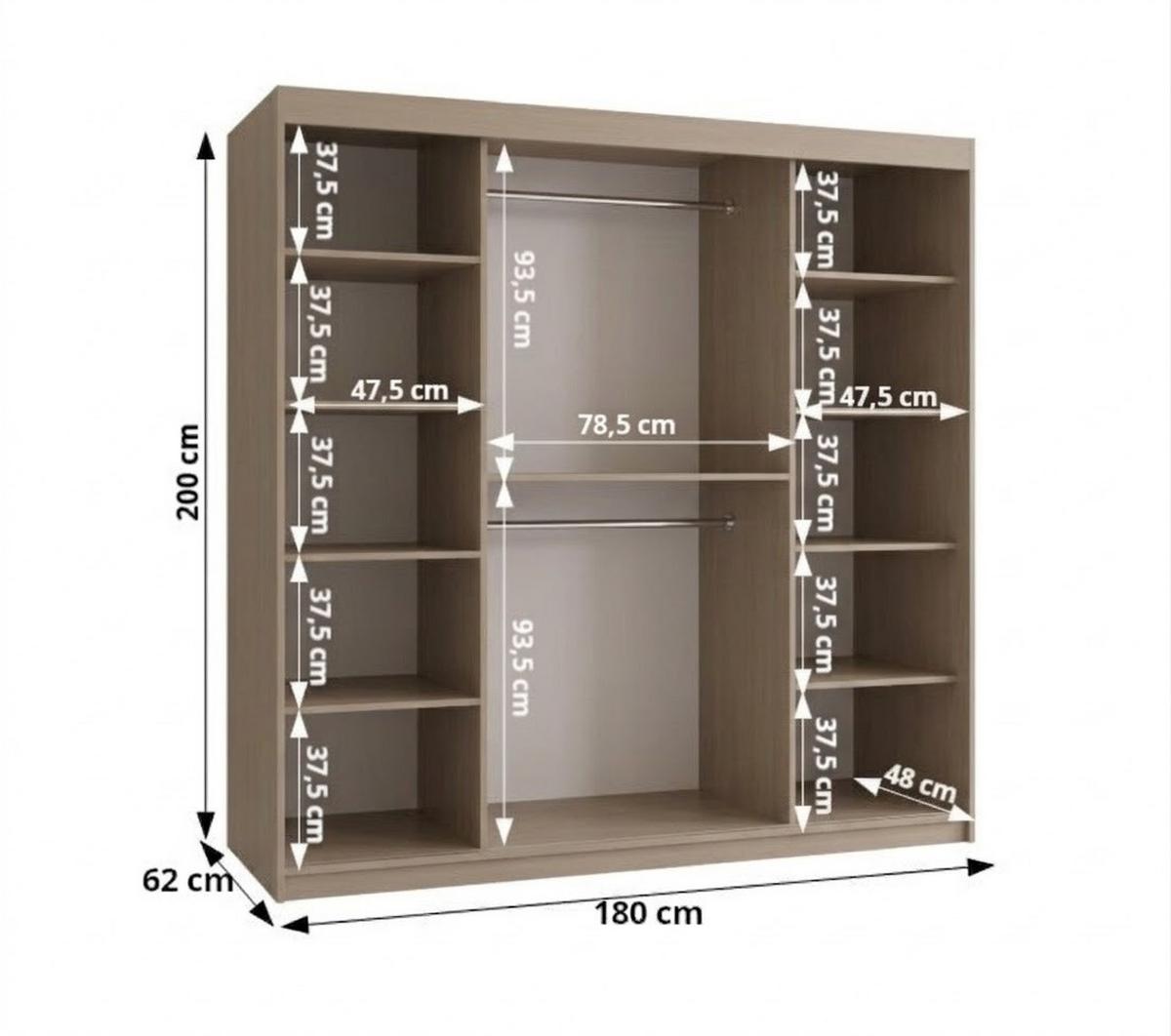 SCHIEBETÜRENSCHRANK mit Spiegel SPOTI 200/180/62 2-türig - Kaschmir/Silberfarben, Holz (180/200/62cm) - MÖBEL KRYSPOL