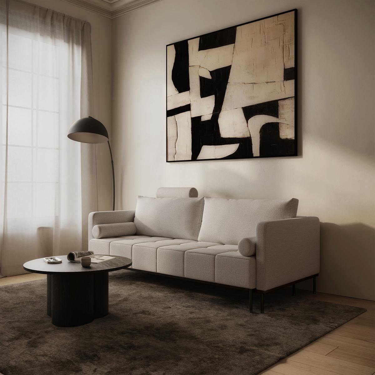 SCHLAFSOFA Skilia mit Schlaffunktion, 3-Sitzer 224 cm - Ecru/Schwarz, Textil/Metall (224/85/102cm) - Selsey