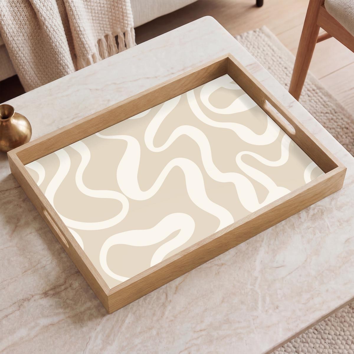 TABLETT Linien - Abstrakt - Beige - Weiß - Minimalistisch 50x35 cm - Beige, Holz (50/5/5cm) - OnlyWow