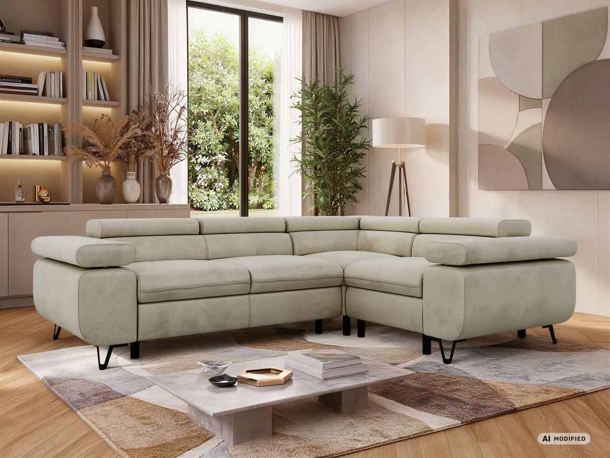 ECKSOFA ORSO L Beige Velvet - Rechts Seite - Beige/Schwarz, Textil/Metall (268/197cm) - MKS