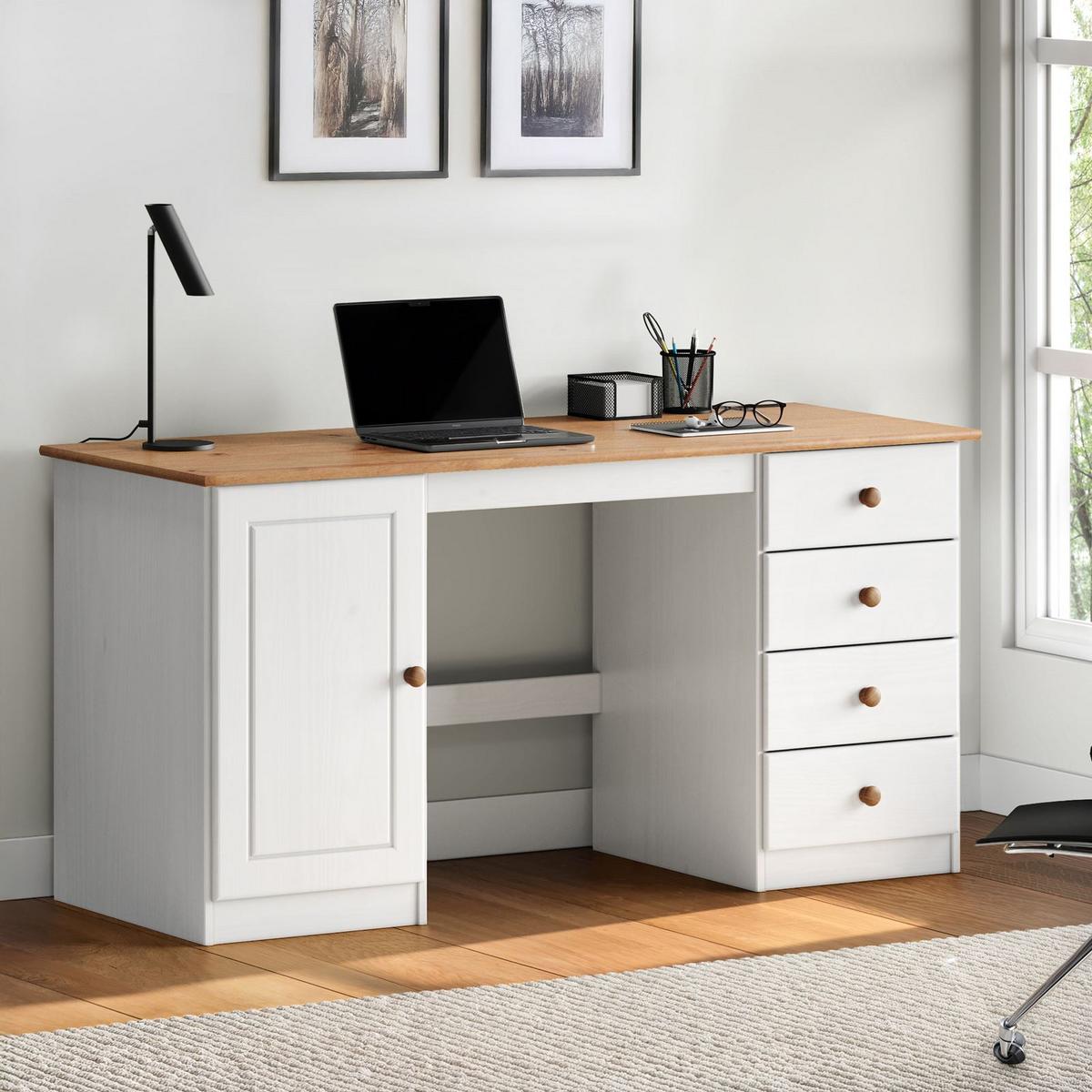 SCHREIBTISCH MANAGER weiß/Eiche - Eichefarben/Weiß, Holz (54/145/73cm) - IDIMEX