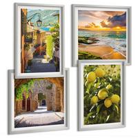 BILDER SET 4er Set - 50x50 cm & 40x60 cm Silberner Rahmen - Malerische Straßen am Meer, Strand - Silberfarben, Kunststoff (50/50cm) - TULUP