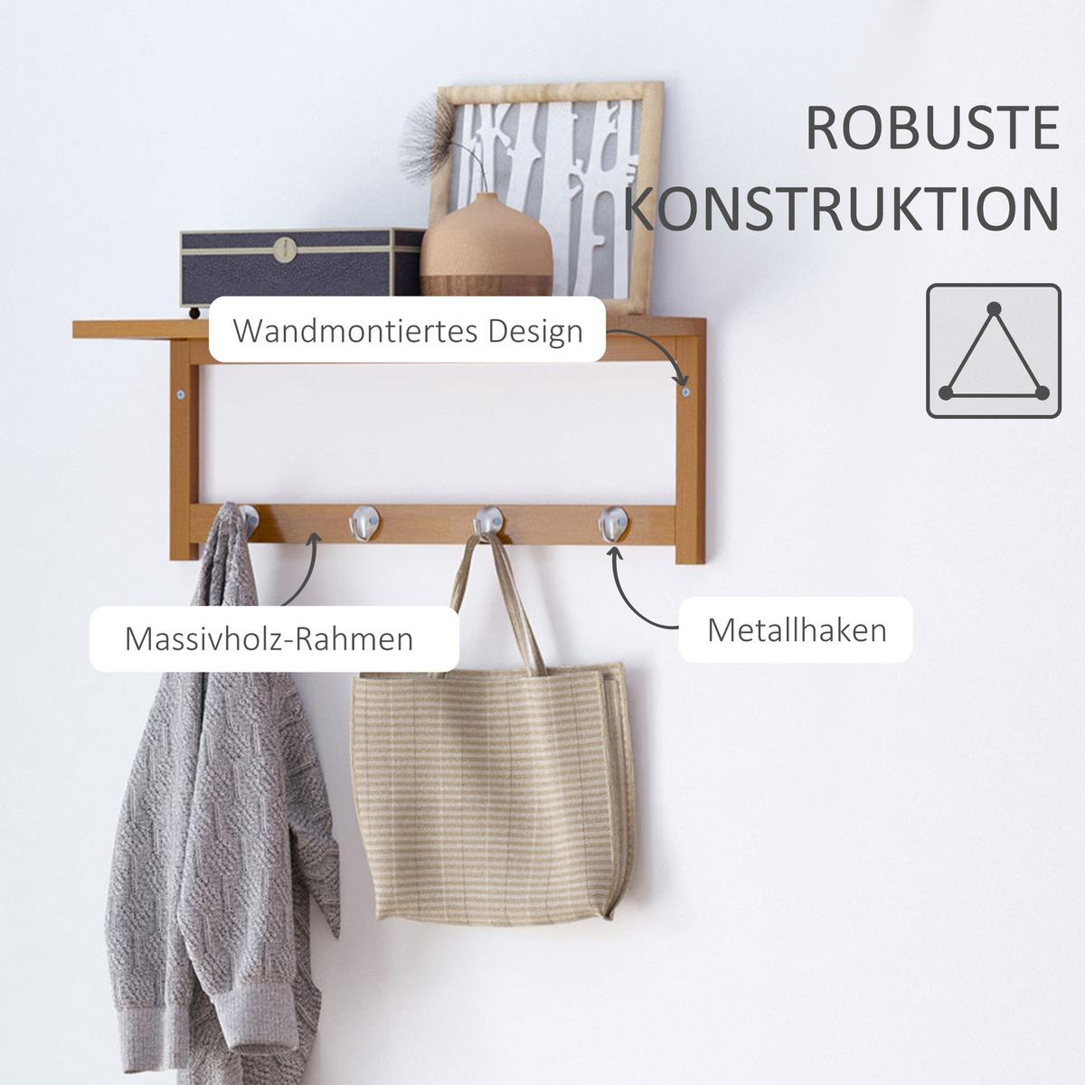 WANDGARDEROBE mit Haken Braun - Naturfarben, Holz/Bambusholz (16/17.5/50cm) - HOMCOM