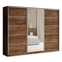 SCHWEBETÜRENSCHRANK PINA 270/205/58 cm 3-türig mit Spiegel und 4 Schubladen Eichefarben - Eichefarben, Holzwerkstoff (270/205/58cm) - MASSENO
