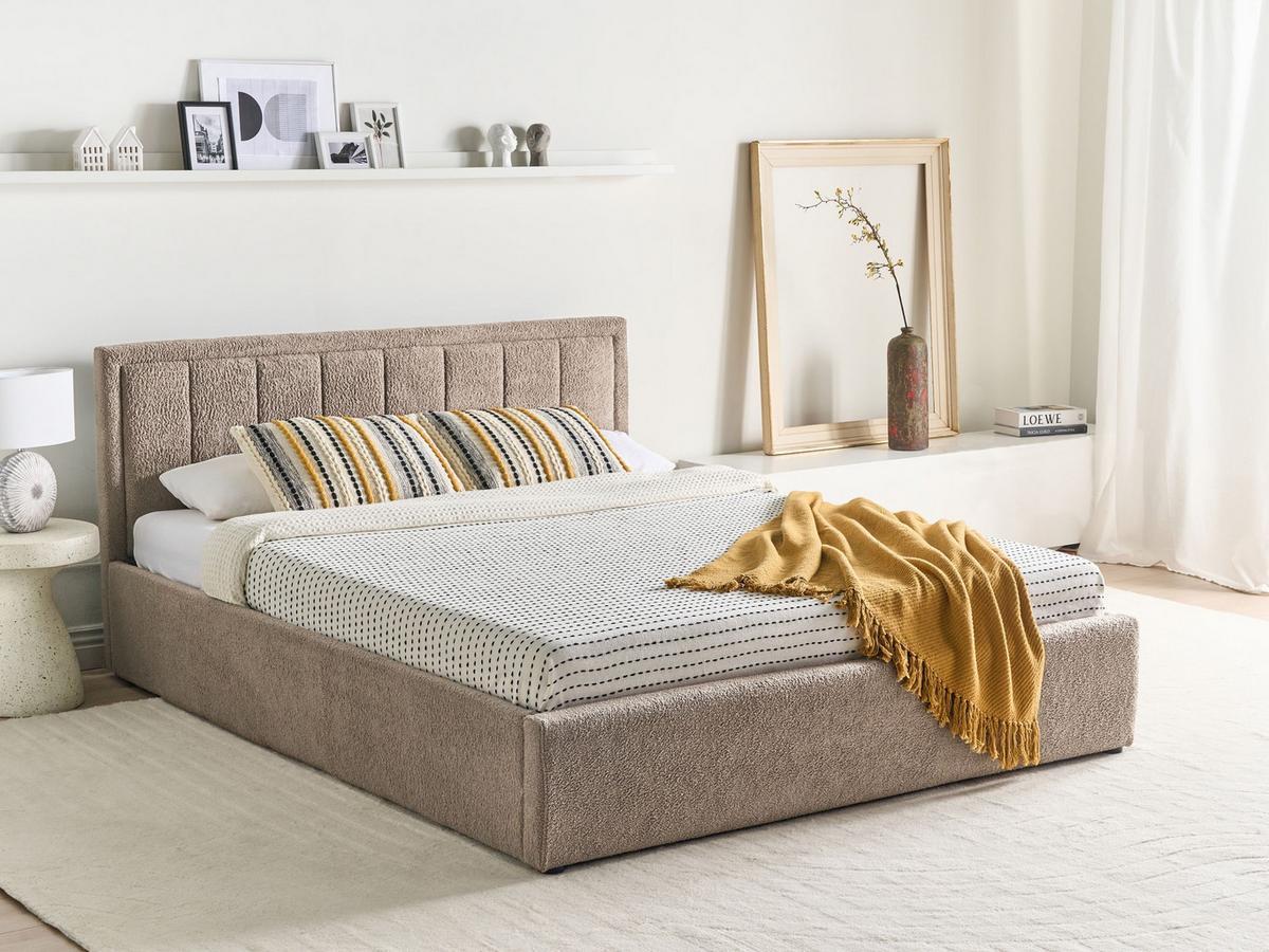 BETT mit Stauraum 160/200 cm Bouclé Taupe Montlaur - Taupe, Textil (160/200cm) - Beliani