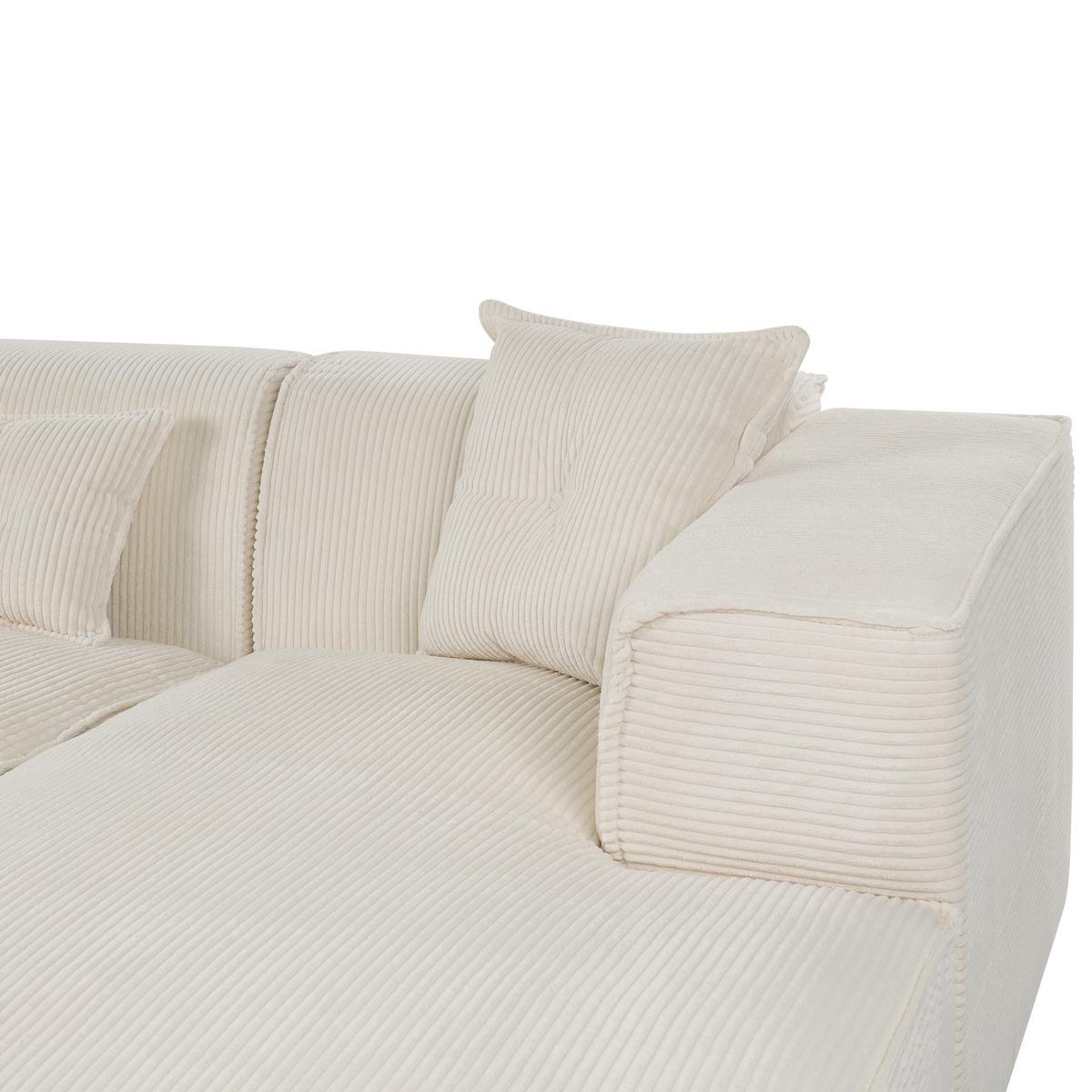 ECKSOFA Cord Cremeweiß rechtsseitig Dolva - Weiß, Textil (294/170cm) - Beliani