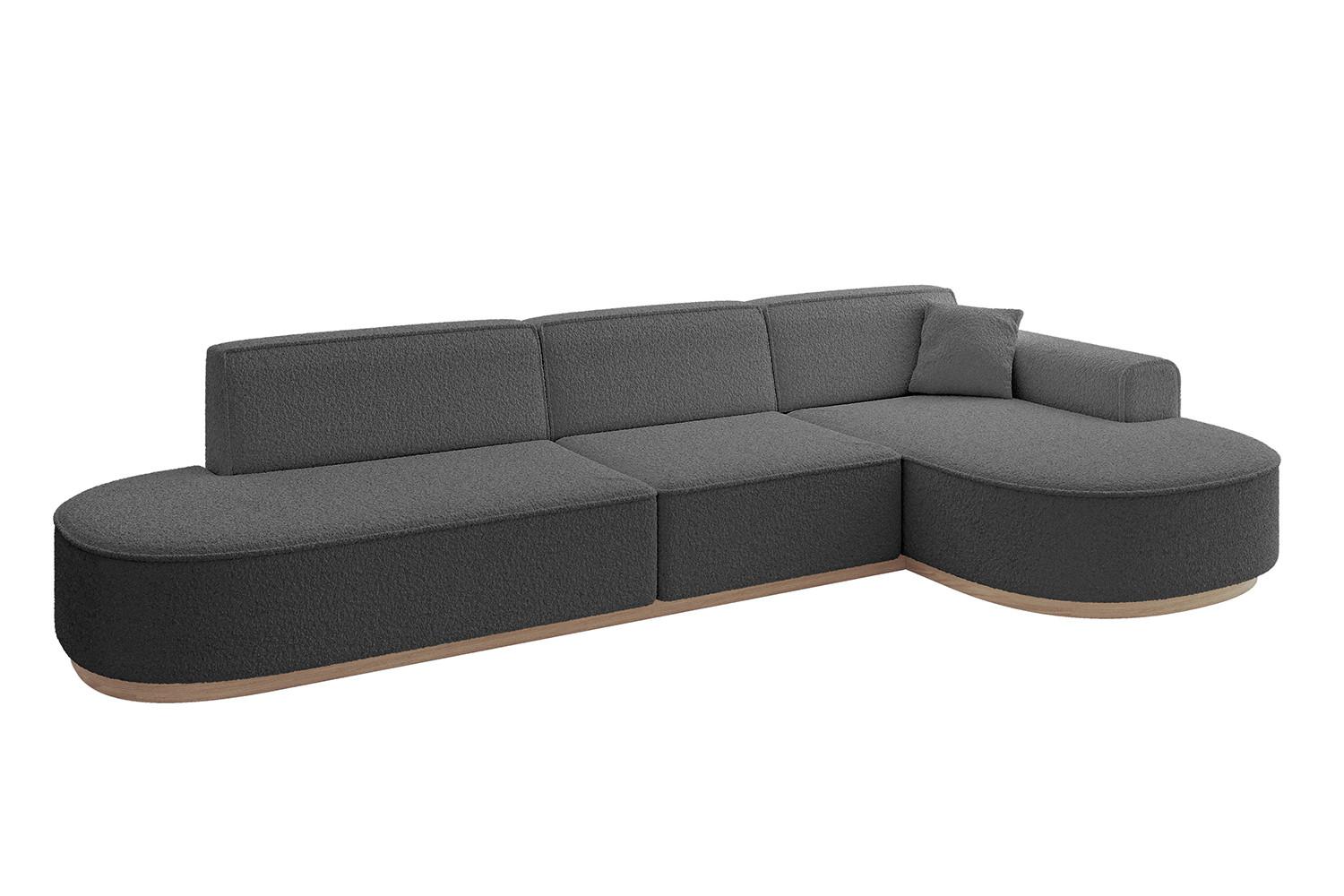 ECKSOFA Ottomane Rechts MARI-L2-v1 - 328x171x83 cm Grau Bouclé - Grau, Holzwerkstoff/Textil (171/328cm) - ALTDECOR