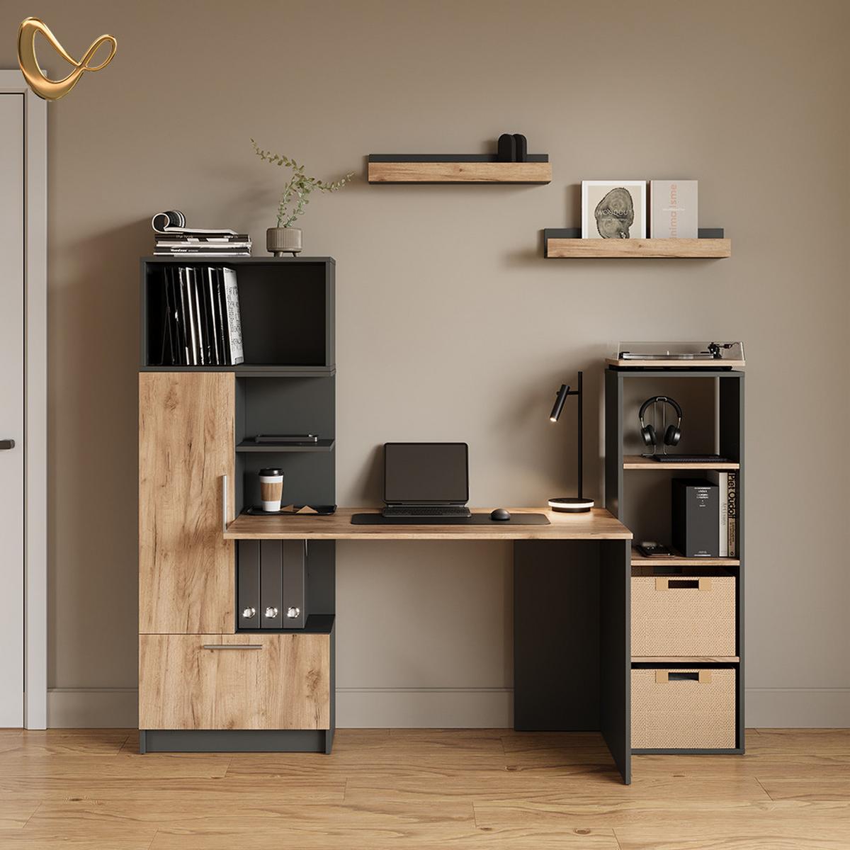 BÜCHERREGAL Lorena Anthrazit/Goldkraft Eiche mit 4 Fächern - Honigeiche/Anthrazit, Holzwerkstoff (40/120/30cm) - Livinity®