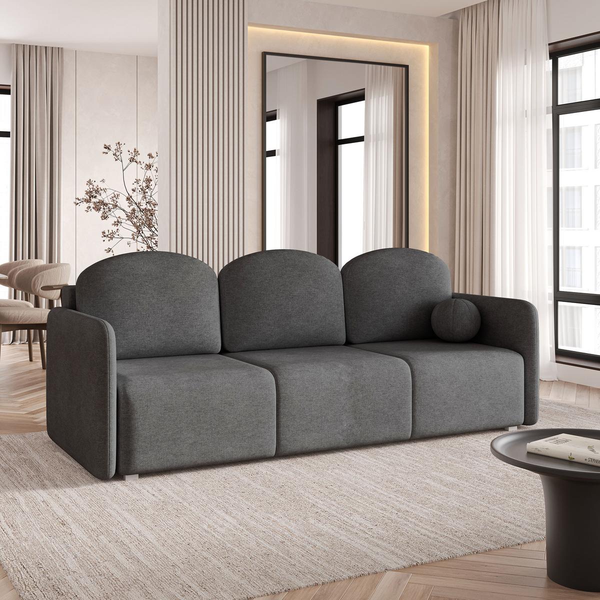 BETTSOFA SUVI III NV Grau Geflochtener Stoff mit Schlaffunktion - Grau, Textil (90/85/220cm) - MASSENO
