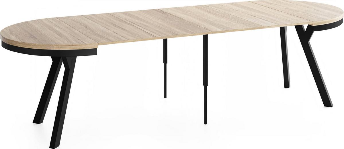 ESSTISCH Vero Neo rund ausziehbar verlängerbar, Eiche Sonoma Hellbraun 100-300/100/77 cm - Schwarz/Sonoma Eiche, Holz/Holzwerkstoff (100/300/77cm) - WFL GROUP