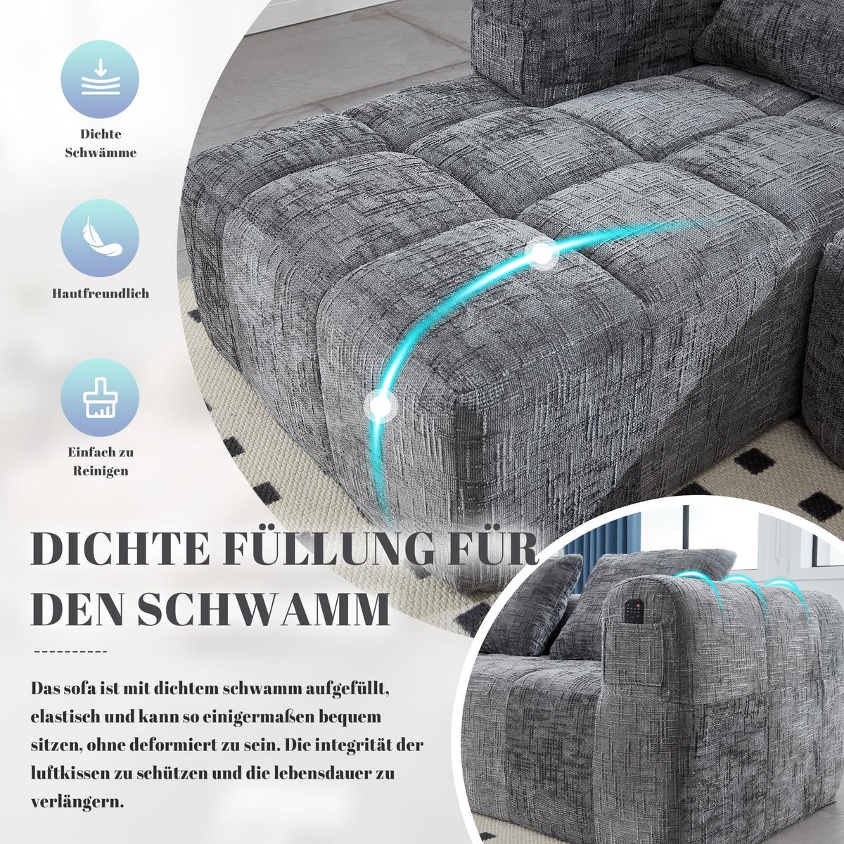 ECKSOFA chenille L-form mit chaiselongue & 3 kissen - Grau, Textil (250/158cm) - Urban Meuble
