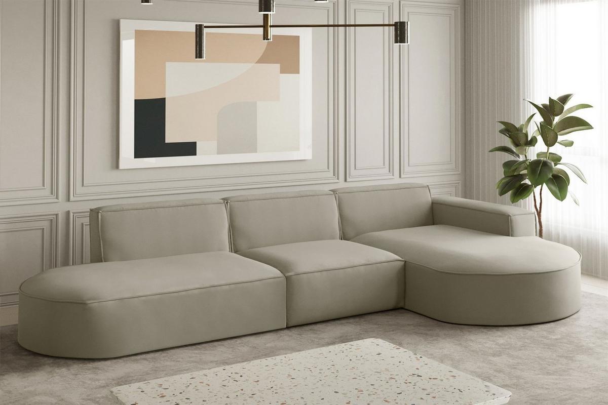 ECKSOFA Ottomane Palma Opera Velvet - Perlmutt, Holzwerkstoff/Textil (296/165cm) - Fun Möbel