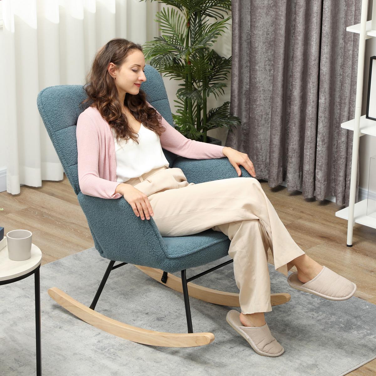 SCHAUKELSTUHL Sessel Relaxsessel bis 120 kg, Polyester, Rosa 98x71x101cm - Naturfarben/Hellblau, Buchenholz/Textil (98/101/71cm) - HOMCOM