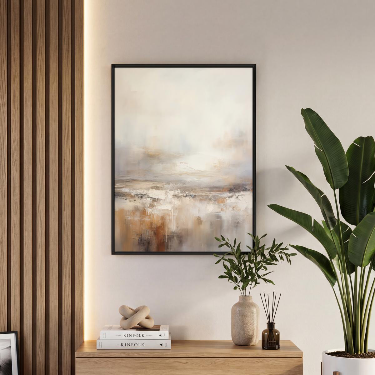 LEINWAND Bilder mit Rahmen - Kunst - Industriell - Grau - Braun - Abstrakt - 60x80 - Sandfarben, Textil (60/80cm) - MuchoWow