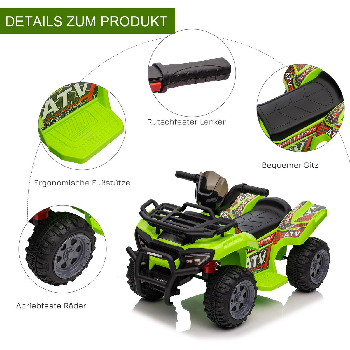 MINI Elektro-Quad Kinder Elektro ATV Kinderwagen Kinderauto Grün - Grün, Metall (70/42/45cm) - HOMCOM
