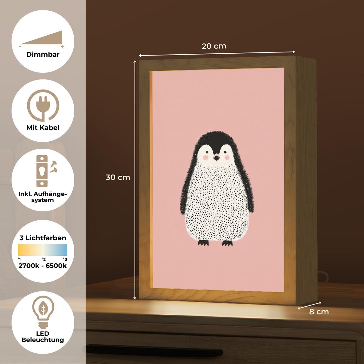 WANDLEUCHTE Pinguin - Punkte - Minimalistisch - Rosa 20x30 cm - Rosa, Holzwerkstoff (20/30/8cm) - OnlyWow