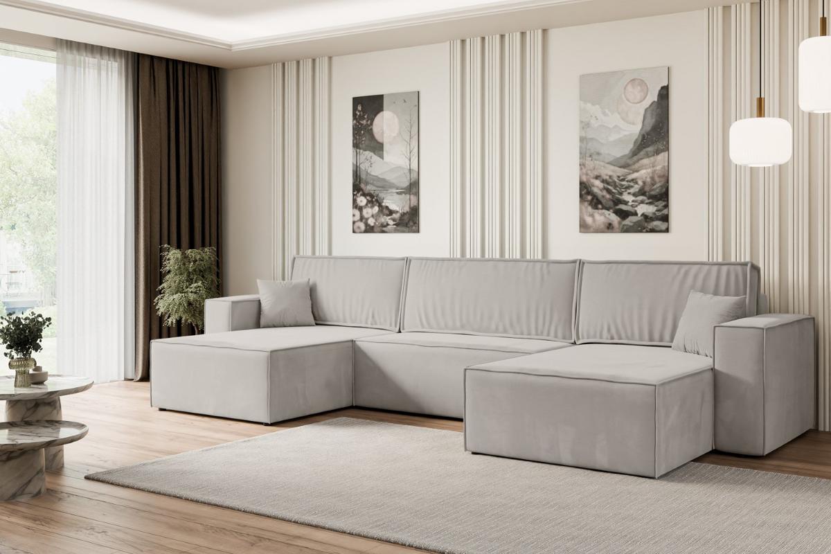 WOHNLANDSCHAFT mit Schlaffunktion und Bettkasten CELTIC-XLU - 377x143x83 cm Hellbraun Velours - Hellbraun/Schwarz, Holzwerkstoff/Kunststoff (377/83/143cm) - ALTDECOR