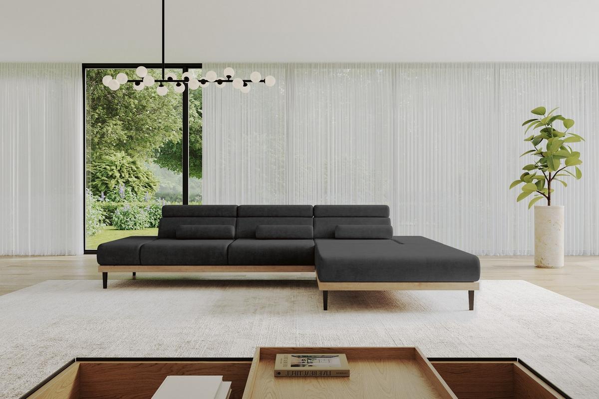 ELEKTRISCHES ECKSOFA Rechts MONA 316x205x85 Schwarz Velours - Schwarz/Graphitfarben, Holzwerkstoff/Textil (316/205cm) - ALTDECOR