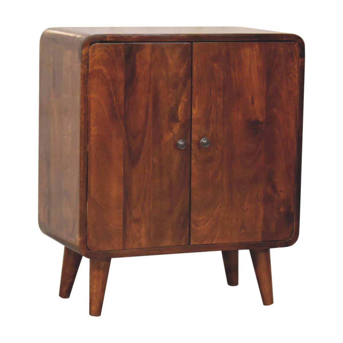 SCHRANK Mini Klassisch Kastanie, 2 Türen und 2 Regale, Dunkelbraun - Dunkelbraun/Messingfarben, Mangoholz/Holz (55/65/30cm) - Artisan Furniture