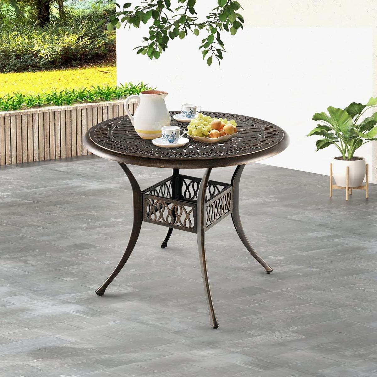 GARTENTISCH Antikbraun - Bronzefarben, Metall (90/90/74cm) - COSTWAY