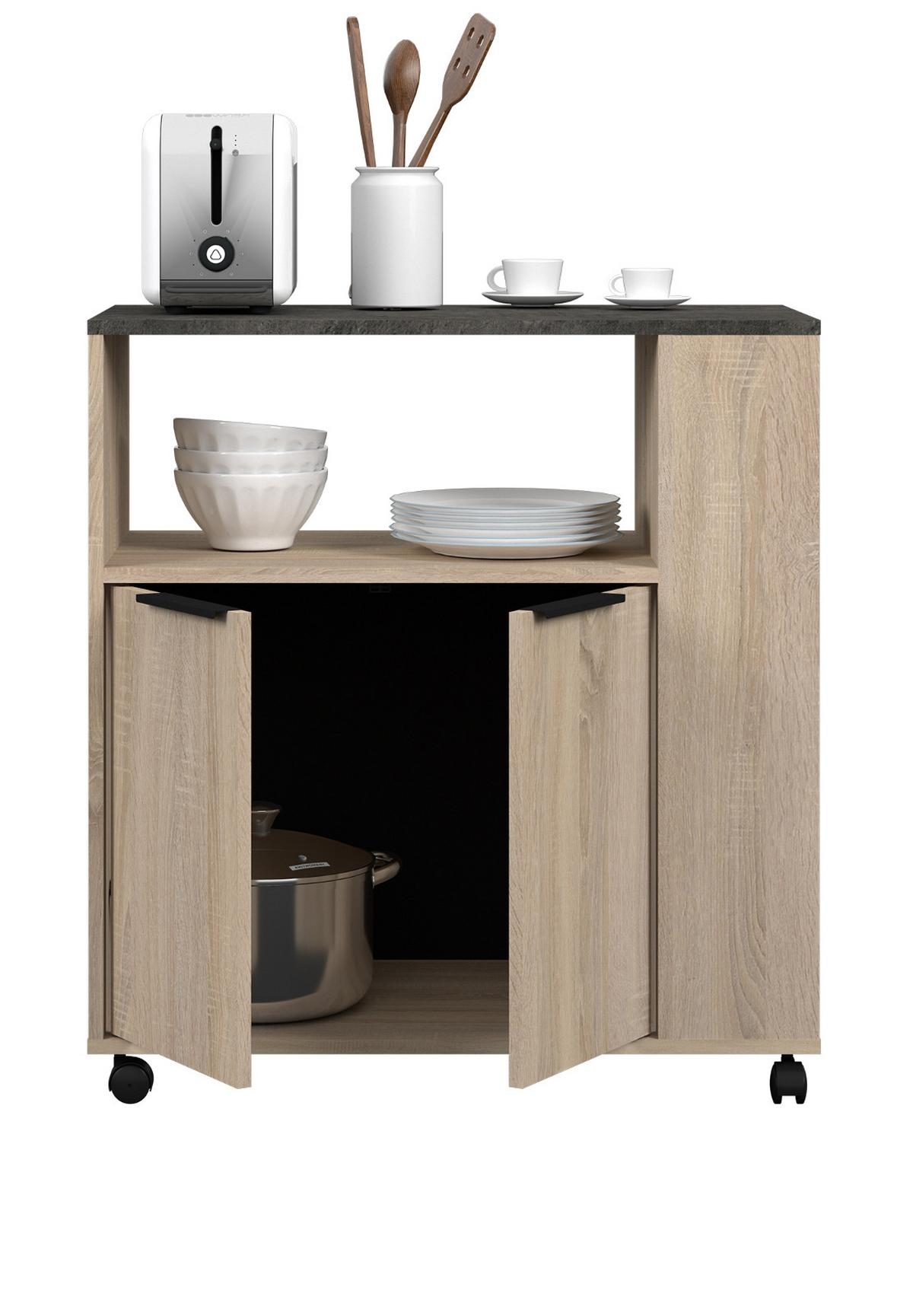 GESCHIRRSCHRANK Set 2-tlg Eiche, grau mit Buffet und Mehrzweckschrank - Eichefarben/Multicolor, Holzwerkstoff/Metall (175/184/45cm) - Parisot Meuble