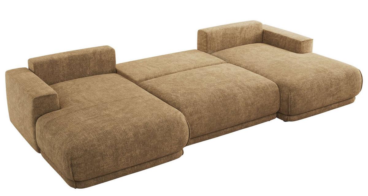 WOHNLANDSCHAFT RINA U Hellbraun Schenille grob gewebt - Hellbraun/Schwarz, Kunststoff/Textil (360/85/170cm) - MKS
