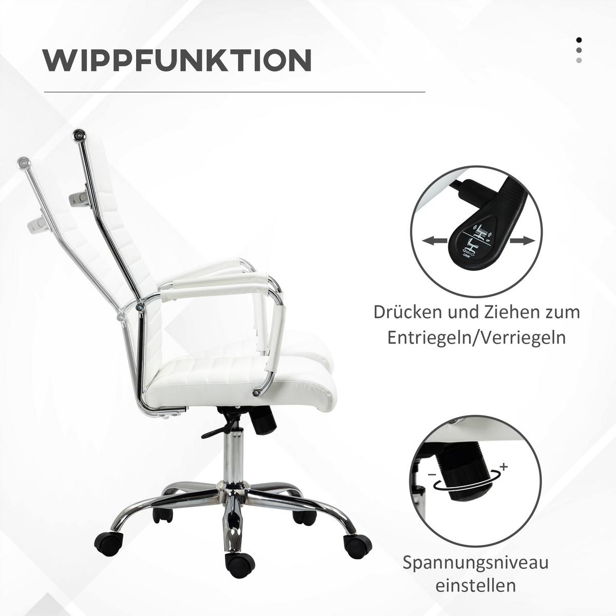 BÜROSTUHL Drehstuhl Chefsessel höhenverstellbar Kunstleder Schaumstoff Weiß - Weiß, Leder (62/114/54cm) - Vinsetto